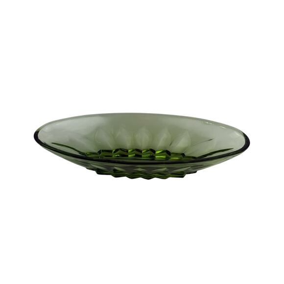 Vintage Green Pressed Glass Oval Serving or Candy Dish, Mid Century Avocado - Picture 13 of 16